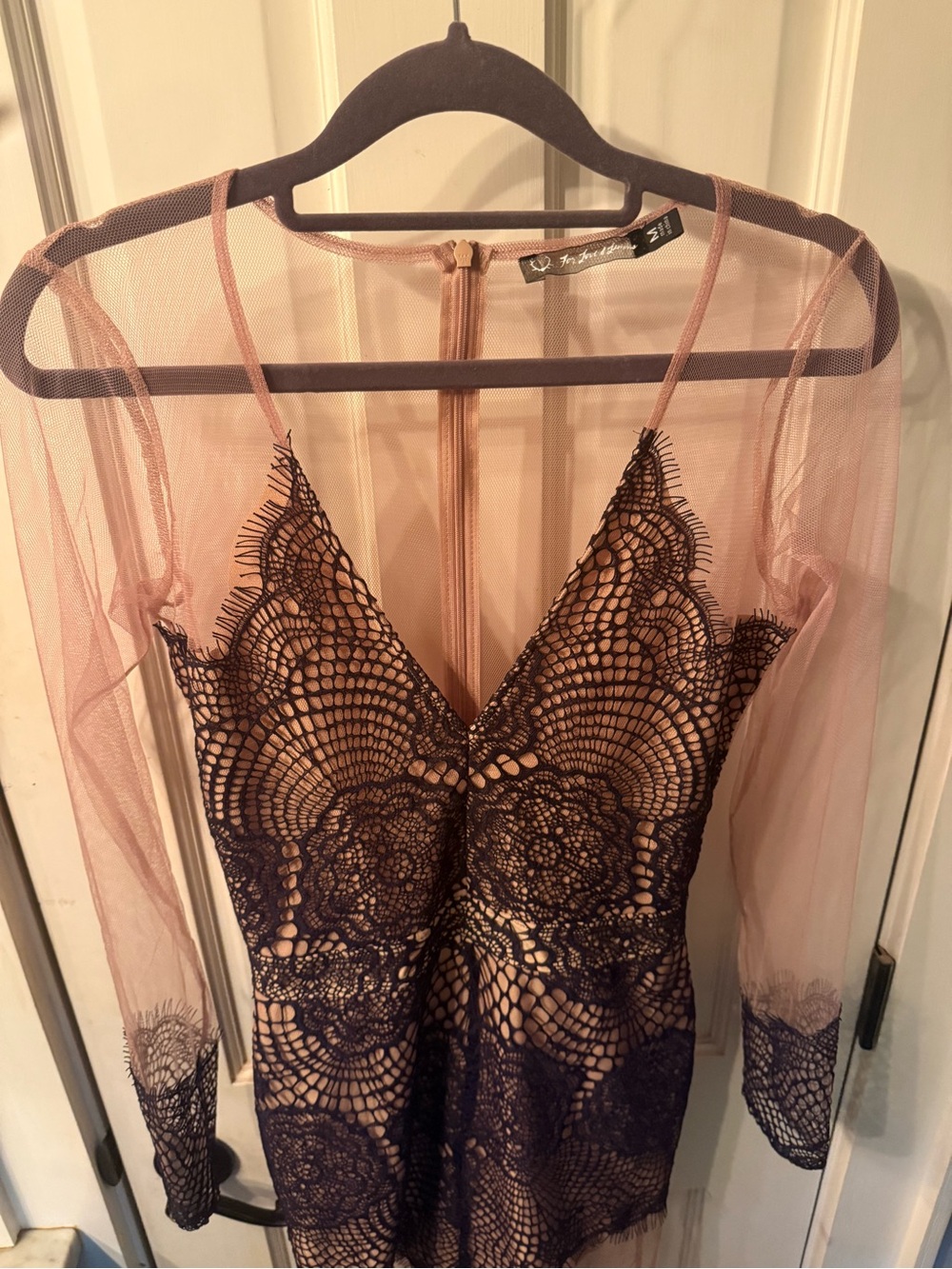 New For Love & Lemons Antigua Mini Dress Black Nude Lace Embroidery Size Medium - Picture 7 of 17